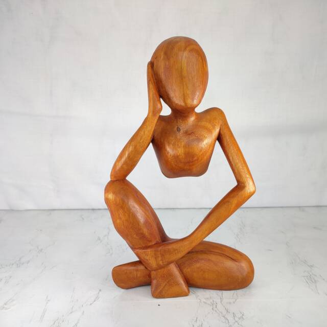 Handmade Jempinis Wood Thinker Statue, 30cm High - image 1