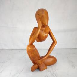 Handmade Jempinis Wood Thinker Statue, 30cm High - thumbnail 2