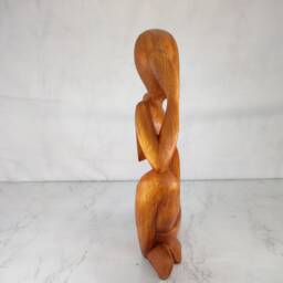 Handmade Jempinis Wood Thinker Statue, 30cm High - thumbnail 3