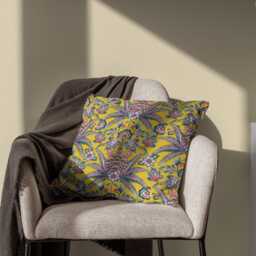 Outdoor Pillows - Weatherproof Garden Cushions Chintz Floral Pattern Les Palmiers Ochre Yellow Print Traditional Vintage Style - thumbnail 2