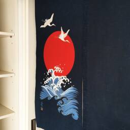 Crane Blue Curtain, Japanese Noren Order Made, Japanese Fabric, Tsuru Noren, Wall Tapestry, Fabric Panel - thumbnail 3