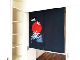 Crane Blue Curtain, Japanese Noren Order Made, Japanese Fabric, Tsuru Noren, Wall Tapestry, Fabric Panel - thumbnail 1