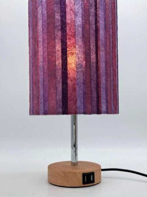 Banana Paper Table Lamp Purple Stripes Lampshade Touch Base, Handmade Sustainable Lighting - image 1
