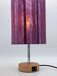 Banana Paper Table Lamp Purple Stripes Lampshade Touch Base, Handmade Sustainable Lighting - thumbnail 1