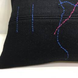 Vintage Turkish Kilim Pillow, Black Embroidered Lumbar Cushion - 16x24 - thumbnail 3