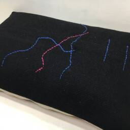 Vintage Turkish Kilim Pillow, Black Embroidered Lumbar Cushion - 16x24 - thumbnail 4