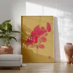 Red Fish Illustration Poster, Japanese Line Art Print - thumbnail 3
