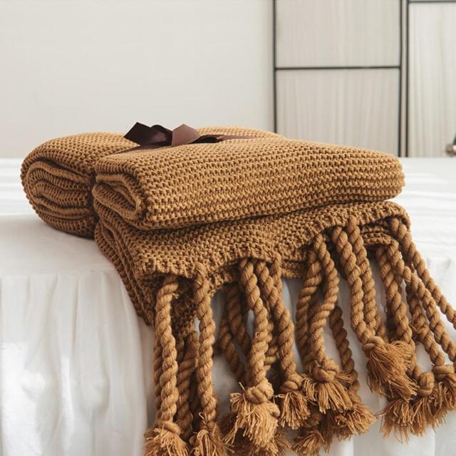 Ribbed Knit Cotton Throw Blanket With Gift Tie - image 1