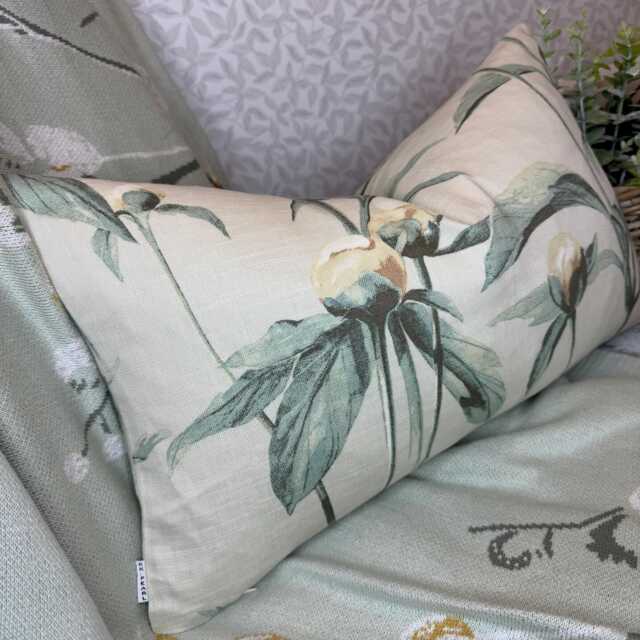 Handmade Green Floral Cushion Cover - Spring Home Decor Accent Decorative Throw Pillow Cover - image 1