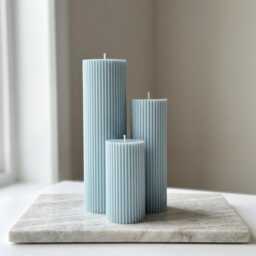 Large Tall Ribbed Pillar Candles - Handmade Home Decor - thumbnail 4