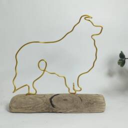 Handmade Wire Sheltie Sculpture On Driftwood, Personalised Dog Lover Gift - thumbnail 2