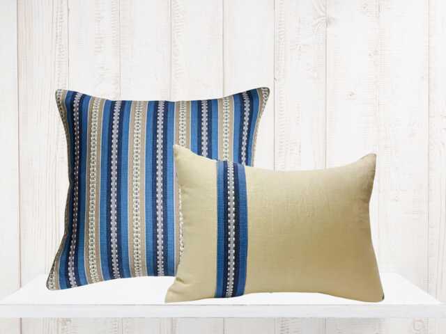 Kravet Blue Stripe Pillow Covers, Designer Accent Pillows, Set Of 2 - image 1