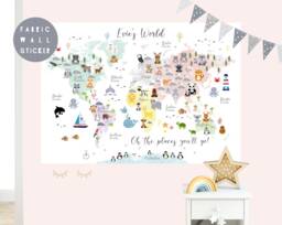Animal World Map Fabric Wall Sticker Nursery Art - thumbnail 1