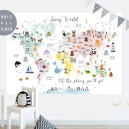 Animal World Map Fabric Wall Sticker Nursery Art - thumbnail 2