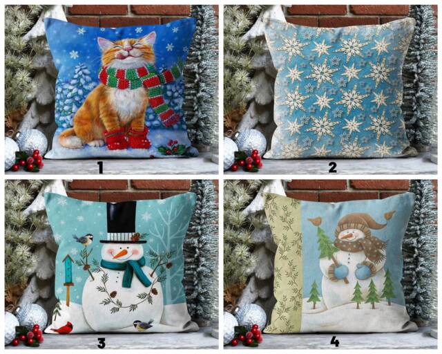 Cute Snowman Decoration/Christmas Tree & Snowflake Pillow Cover/Snowman Cushion Cover/Gift For Family/Christmas Gift, Sofa Cushions - image 1