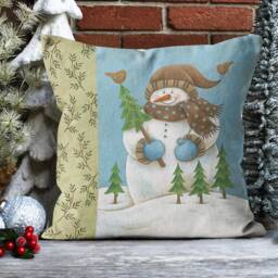 Cute Snowman Decoration/Christmas Tree & Snowflake Pillow Cover/Snowman Cushion Cover/Gift For Family/Christmas Gift, Sofa Cushions - thumbnail 4
