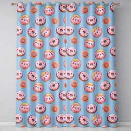 Cute Kawaii Donuts With Pink Icing Sky Blue Background Seamless Pattern Readymade Eyelet Ring Top Thermal 100% Blackout Curtains - thumbnail 2