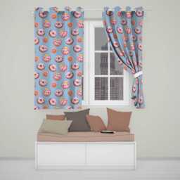 Cute Kawaii Donuts With Pink Icing Sky Blue Background Seamless Pattern Readymade Eyelet Ring Top Thermal 100% Blackout Curtains - thumbnail 1
