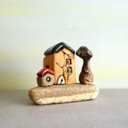 Miniature Ceramic House Sculpture, Rustic Home Decor, Housewarming Gift - thumbnail 3