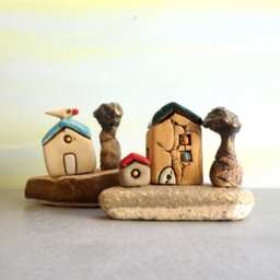 Miniature Ceramic House Sculpture, Rustic Home Decor, Housewarming Gift - thumbnail 4