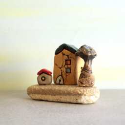 Miniature Ceramic House Sculpture, Rustic Home Decor, Housewarming Gift - thumbnail 2