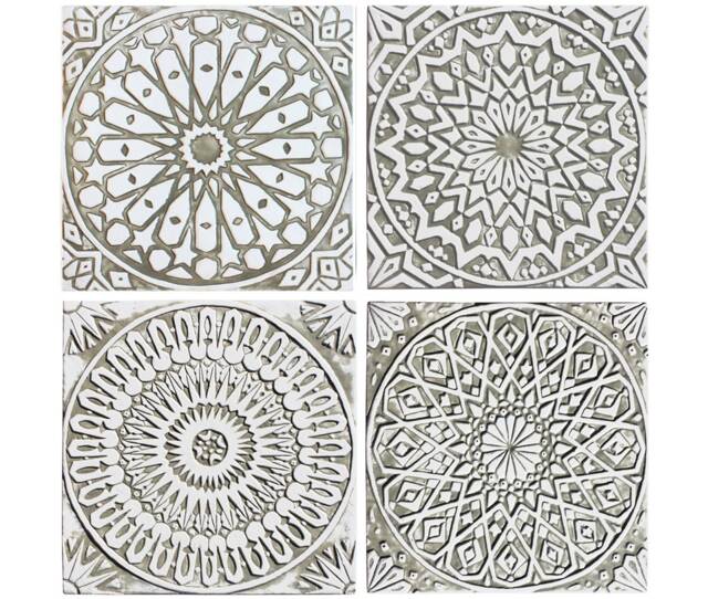 4 Moroccan Wall Hanging Made From Ceramic, Geometric Art Decor, Outdoor Design, Ceramic Tile For Art, Morocc 30cm Beige - image 1