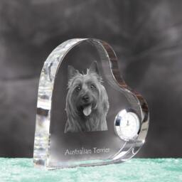 Australian Terrier - Crystal Clock in The Shape Of A Heart With Image Pure-Bred Dog - thumbnail 3