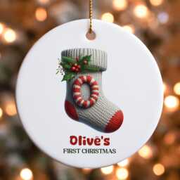 Personalized Baby's First Christmas Ornament Knitted Sock Keepsake