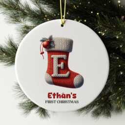 Personalized Baby's First Christmas Ornament Knitted Sock Keepsake - thumbnail 4