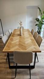 Oak Handmade Parquet Dining Table Or Desk & Industrial Style Legs Chevron Wooden Rustic