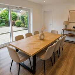 Oak Handmade Parquet Dining Table Or Desk & Industrial Style Legs Chevron Wooden Rustic - thumbnail 2