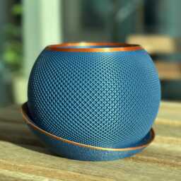 Modern Blue Planter With Copper Accents & Drip Tray - thumbnail 1