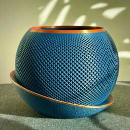 Modern Blue Planter With Copper Accents & Drip Tray - thumbnail 2