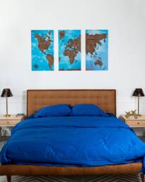 3 Piece Wall Art Above Bed Decor, Wood World Map 5Th Anniversary Gift, Large Push Pin Apartment Decor Set Of Prints - thumbnail 1