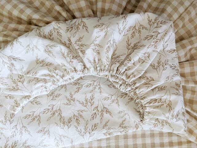 Cream Leaves Floral Fitted Crib Sheet Mini Sheets Nestig Wave Cloud Neutral Cotton Bassinet Sheet - image 1