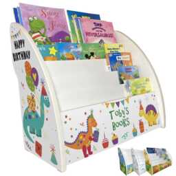 Personalised Dinosaur Bookcase For Kids - Custom Dino Bookshelf Front-Facing 2 Sizes Fully Assembled UK Made - thumbnail 2