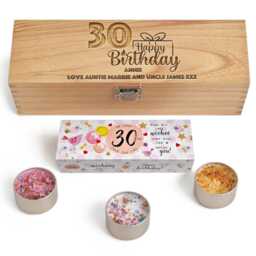 Personalised Birthday Candle Set, Birthday Gift, 3 Crystal Candles Scented in Engraved Wooden Box Bespoke Present 30Th 40Th 50Th - thumbnail 1