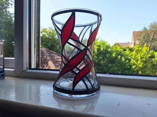 Colourful Stained Glass Vase. Suncatcher Handmade. Decor, Decorative Red & Texturedobscure. Unique Gift. Dec - image 1