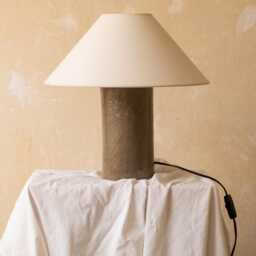 Handmade Ceramic Table Lamp, A Lighting & Decorative Object. Green Brown Base White Canvas Shade - thumbnail 3