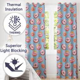 Cute Kawaii Donuts Blue Background Sweet Dessert Seamless Pattern Readymade Eyelet Ring Top Thermal 100% Blackout Curtains - thumbnail 3