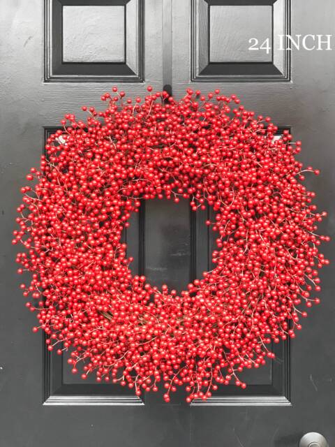 Weatherproof Full Red Berry Christmas Wreath All Weather Outdoor Holiday Decor - image 1