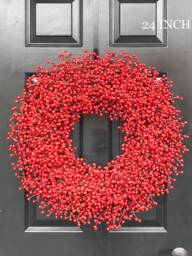 Weatherproof Full Red Berry Christmas Wreath All Weather Outdoor Holiday Decor - thumbnail 1