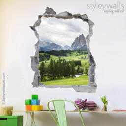 Mountains Wall Decal, Nature Sticker, Hole in The 3D Effect Mural Home Decor