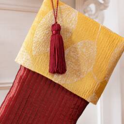Burgundy Christmas Stocking With Gold Leaf Fabric Cuff - thumbnail 3
