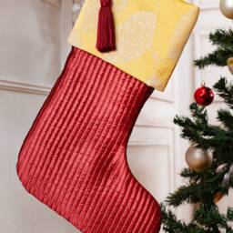 Burgundy Christmas Stocking With Gold Leaf Fabric Cuff - thumbnail 2