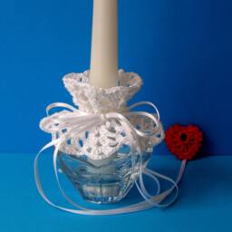 Candle Is Not Included Decoration Christening Baptism First Communion Confirmation Hand Crocheted White Candle - thumbnail 2