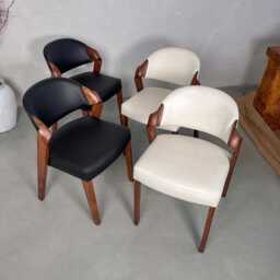 Dining Chairs Upholstered in Genuine Black/White Leather, Custom Made For Your Room, Wooden Dine Chair Table - thumbnail 3