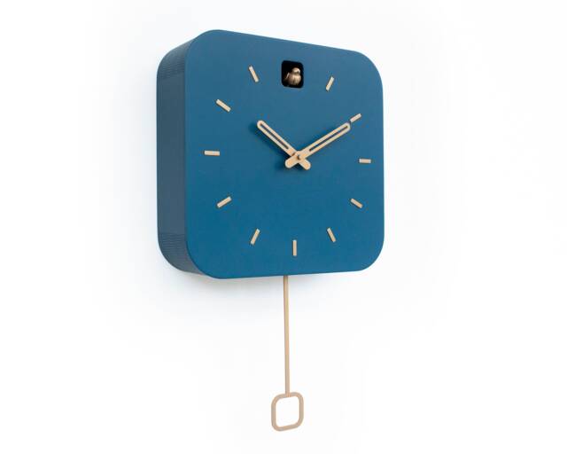 Minimalist Cuckoo Clock, Fresco Blue Wall Clock With Brass Details, Modern Home D??cor - image 1
