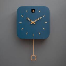 Minimalist Cuckoo Clock, Fresco Blue Wall Clock With Brass Details, Modern Home D??cor - thumbnail 3