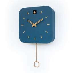 Minimalist Cuckoo Clock, Fresco Blue Wall Clock With Brass Details, Modern Home D??cor - thumbnail 2